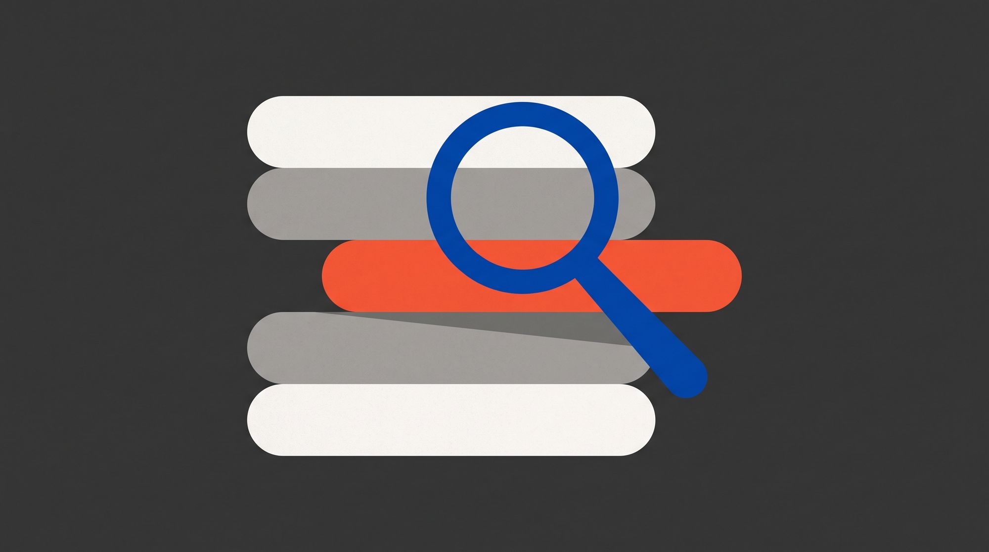 Illustration of a stack of layers with one layer pulled out under a magnifying glass